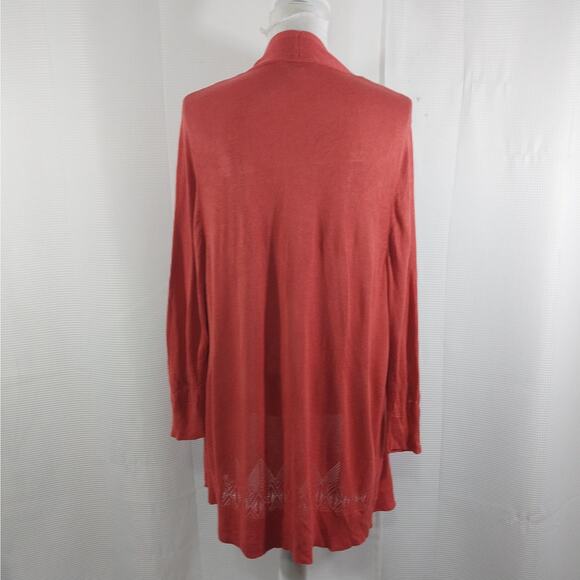 LOFT! GUAVA PINK/ORANGE LACEY TRIM STITCHED LONG CARDIGAN SWEATER! SZ XL - Picture 5 of 10